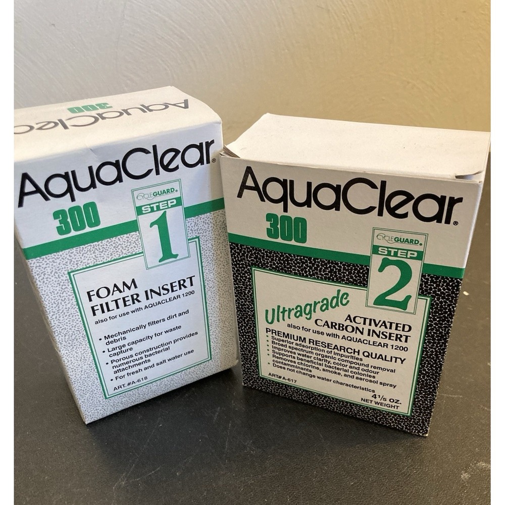 AquaClear 300‎ Cycle Guard Foam Filter Insert + Ultragrade Carbon Insert NOS